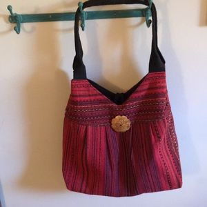 Red Fabric Striped Shoulder Bag